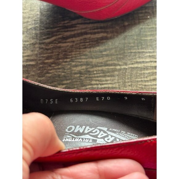 Salvatore Ferragamo Slip On Pumps High Heel Leather Shoes Red Size 9B - Picture 2 of 10